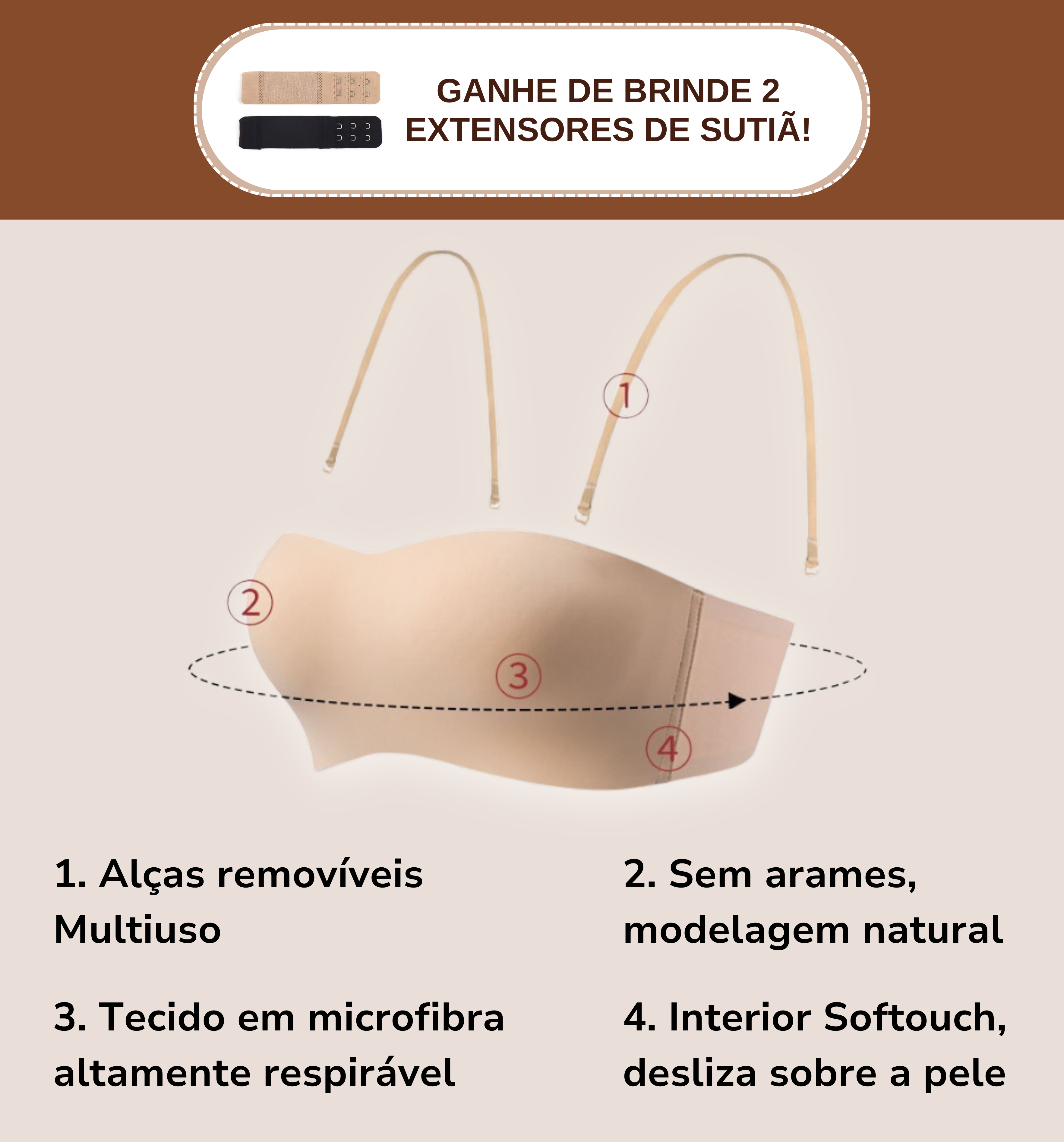 Sutiã ElevaBem - Modela e Sustenta Alças Removíveis
